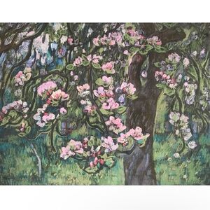 Almond tree Spring Blossom Painting in Pink and Green